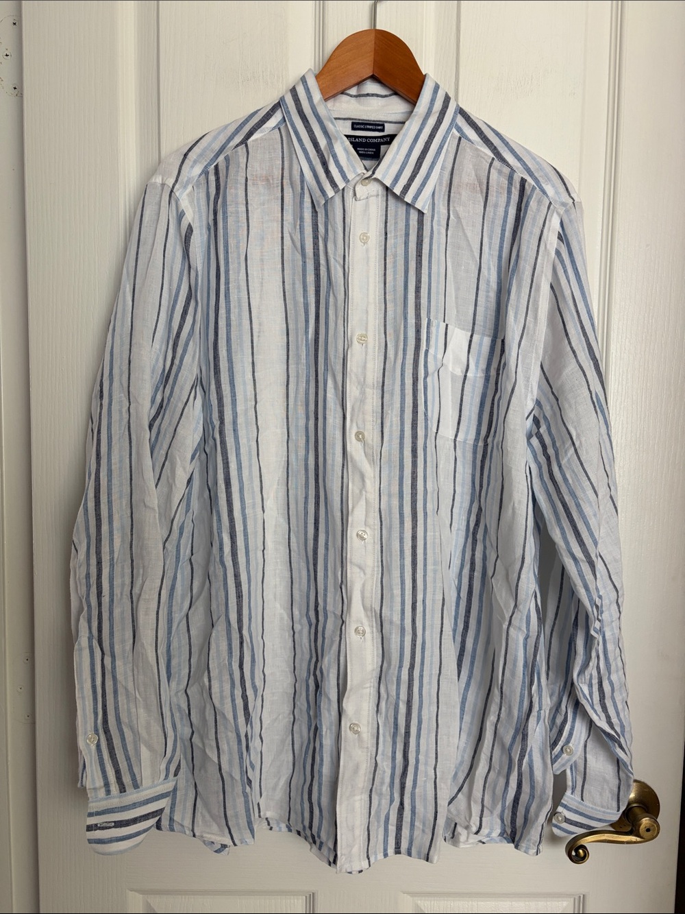 Island Company - White Linen with Blue Striped Shirt.